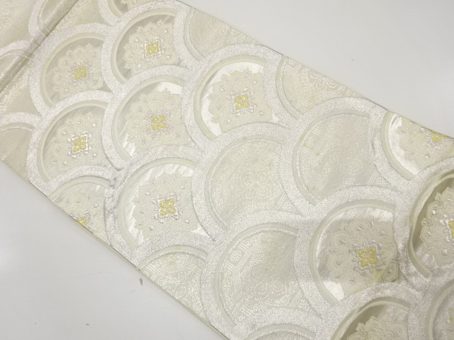 JAPANESE KIMONO / ANTIQUE FUKURO OBI / SILK / WOVEN FLOWER SEIGAIHA